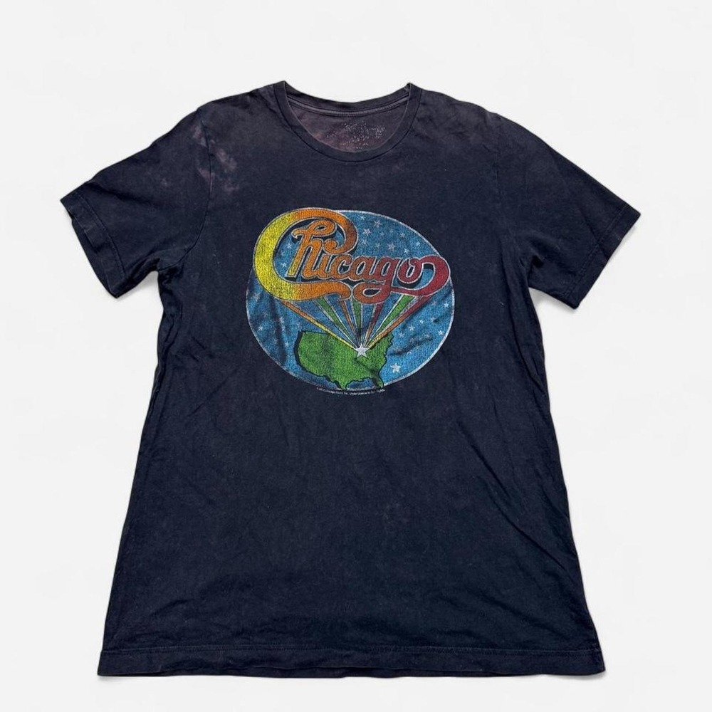 Chicago band tee with graphics and 'Chicago' in red script